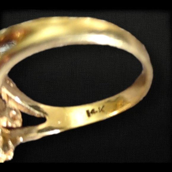 14K Yellow Gold Pearl Cluster Cocktail Ring - Picture 2 of 5